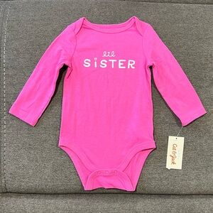 Cat & Jack “Lil Sister” Long Sleeve Bodysuit Pink 12M NWT